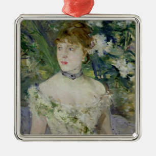 Young girl in a ball gown, 1879 metal ornament