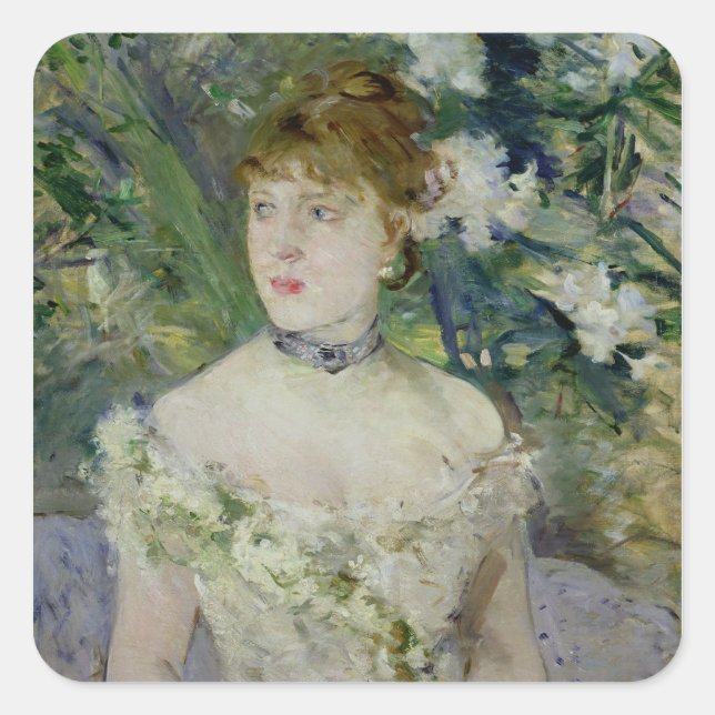 Young girl in a ball gown, 1879 square sticker (Front)