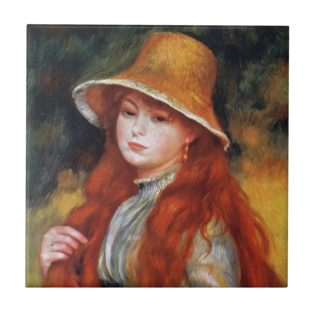Young Girl in a Straw Hat by Renoir Ceramic Tile (Front)
