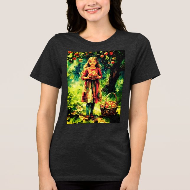 Young Girl in an Apple Orchard  Tri-Blend Shirt (Front)