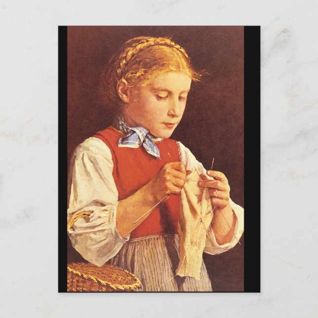 Young Girl Knitting',_Portraits Postcard (Front)