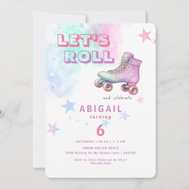 Young Girl Let's Roll Skating Birthday Party Invitation (Front)