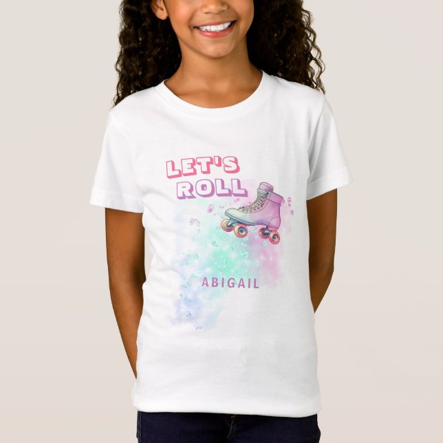 Young Girl Let's Roll Skating Neon Birthday Party T-Shirt (Front)