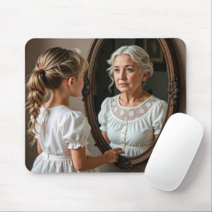 Young Girl Looking at Grandmother Reflection Mouse Pad