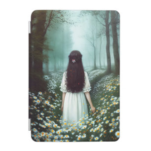Young Girl Looking Over A Moody Floral Landscape iPad Mini Cover