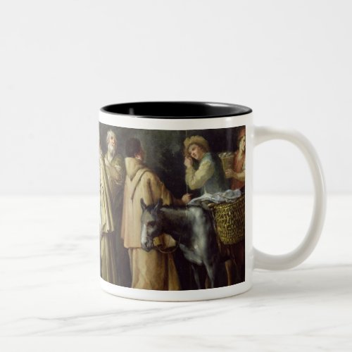 Young Girl Offering Eggs to a Group of Monks Two_Tone Coffee Mug