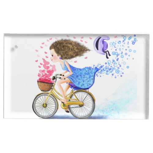 Young Girl On A Bike Place Card Holder _ Love