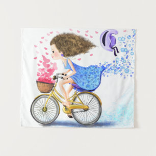 Young Girl On A Bike Tapestry Romantic Love
