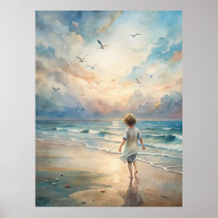 Young Girl on Beach Poster