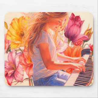 Young Girl Playing the Piano In a Flower Garden Mouse Pad