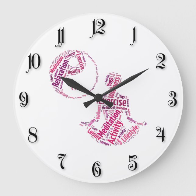 Young girl practicising yoga under Yin Yang symbol Large Clock (Front)
