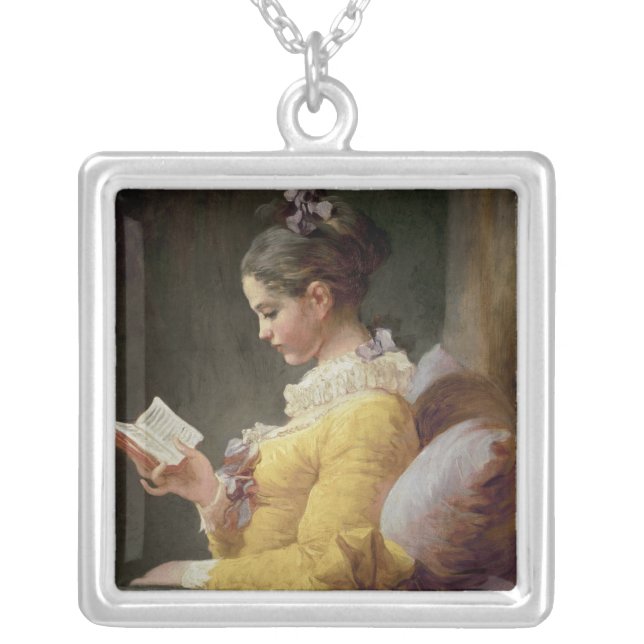 Young Girl Reading, c.1776 Silver Plated Necklace (Front)