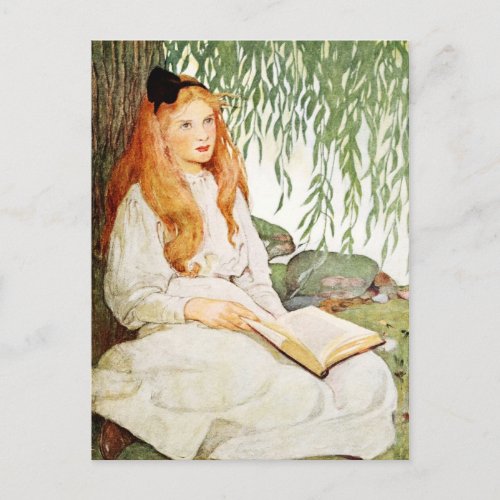 Young Girl Reading under the Willow tree Postcard