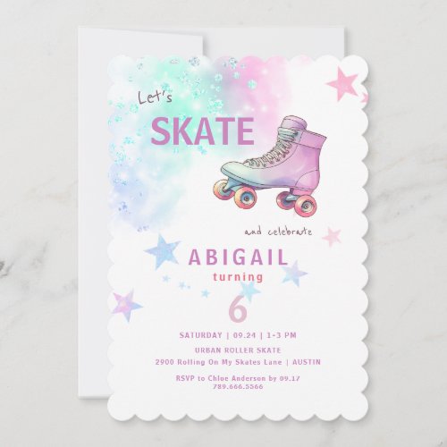 Young Girl Roller Skating Birthday Party Invitation