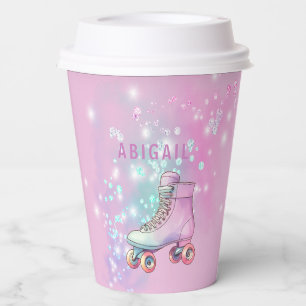 Young Girl Roller Skating Pink Birthday Party Paper Cups