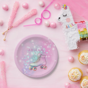 Young Girl Roller Skating Pink Birthday Party Paper Plates