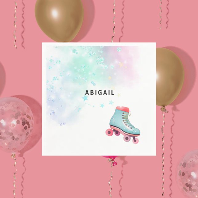 Young Girl Roller Skating Turquoise Birthday Party Napkins (Creator Uploaded)