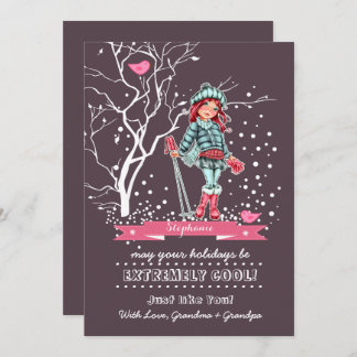 Young Girl Skier | Custom Name Christmas Cards