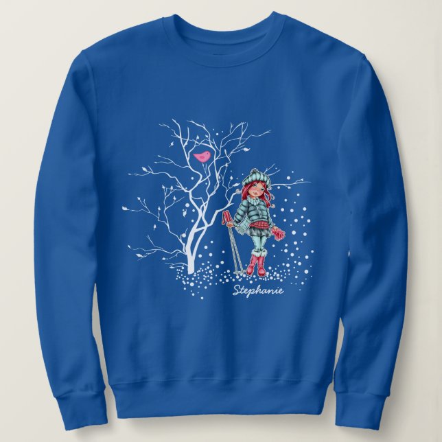 Young Girl Skier | Custom Name Christmas Gift  Sweatshirt (Design Front)