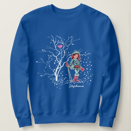 Young Girl Skier  Custom Name Christmas Gift  Sweatshirt