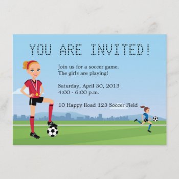 Young Girl Soccer Game Invitation by ArtbyMonica at Zazzle