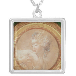 Young Girl Squeezing her Breast Silver Plated Necklace
