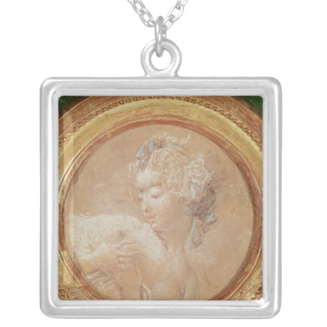 Young Girl Squeezing her Breast Silver Plated Necklace (Front)
