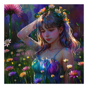 *~ Young Girl Wild Flower Field AP56 Art Photo Print
