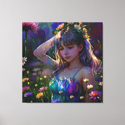  Young Girl Wild Flower Field AP56 Canvas Print