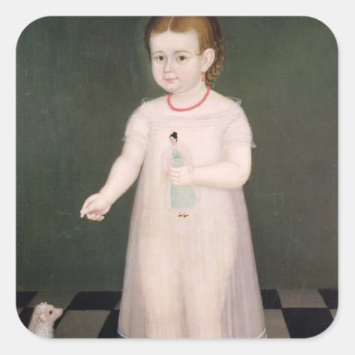 Young Girl with a Doll 1838 Square Sticker