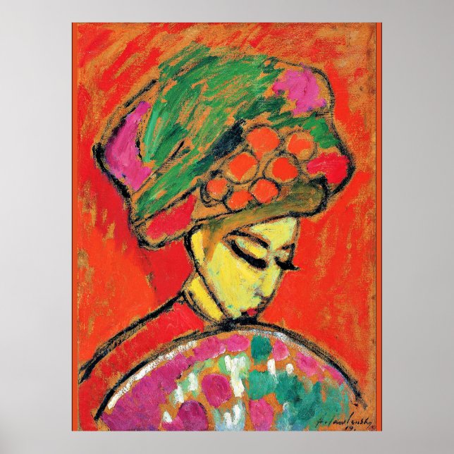Young Girl with  a Flowered Hat by Alexi Jawlensky Poster (Front)