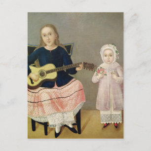 Young Girl with a Guitar and Child with a Postcard