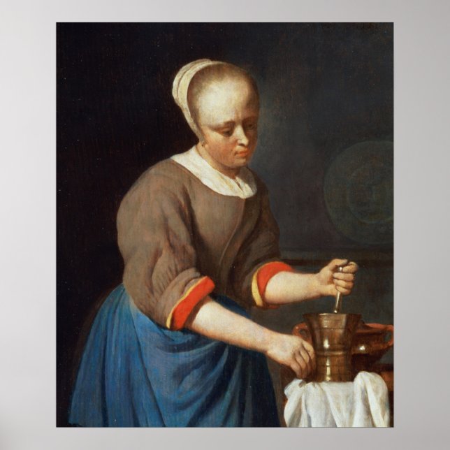 Young girl with a pestle and mortar poster (Front)