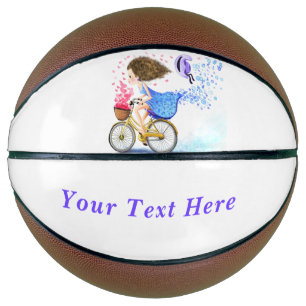 Young Girl with Bike Basketball - Custom Text