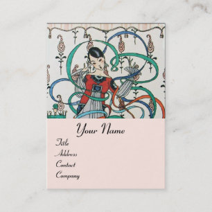 YOUNG GIRL WITH COLORFUL RIBBON SWIRLS AND CUPID BUSINESS CARD