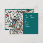 YOUNG GIRL WITH COLORFUL RIBBON SWIRLS AND CUPID BUSINESS CARD (Front/Back)