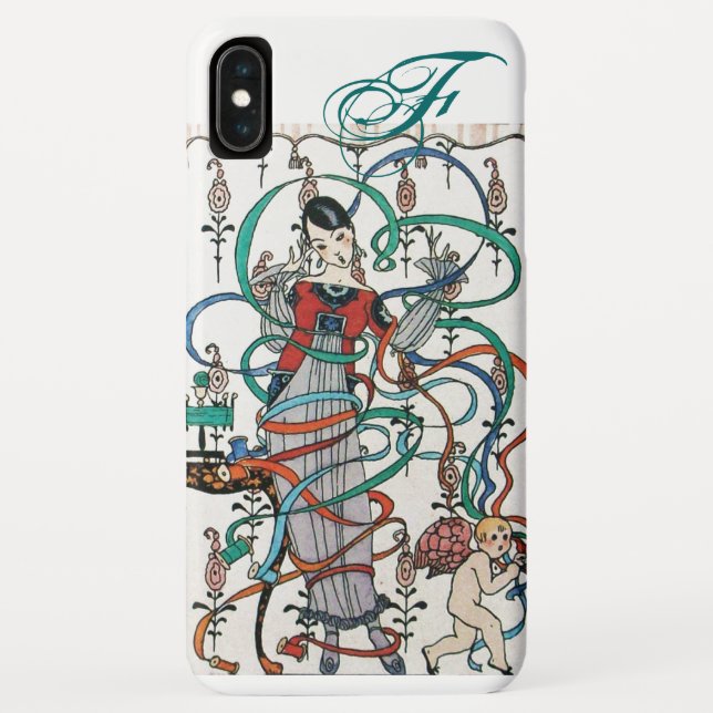 YOUNG GIRL WITH COLORFUL RIBBON SWIRLS AND CUPID Case-Mate iPhone CASE (Back)