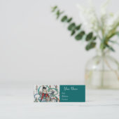 YOUNG GIRL WITH COLORFUL RIBBON SWIRLS AND CUPID MINI BUSINESS CARD (Standing Front)