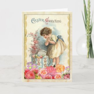 Young Girl with Easter Eggs Vintage Greeting Card