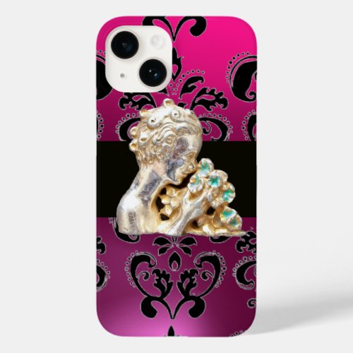 YOUNG GIRL WITH FLOWERS BLACK PINK DAMASK Amethyst Case_Mate iPhone 14 Case