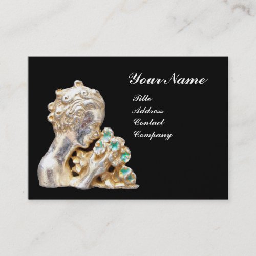 YOUNG GIRL WITH FLOWERS MONOGRAM Gold  BlackBlue Business Card