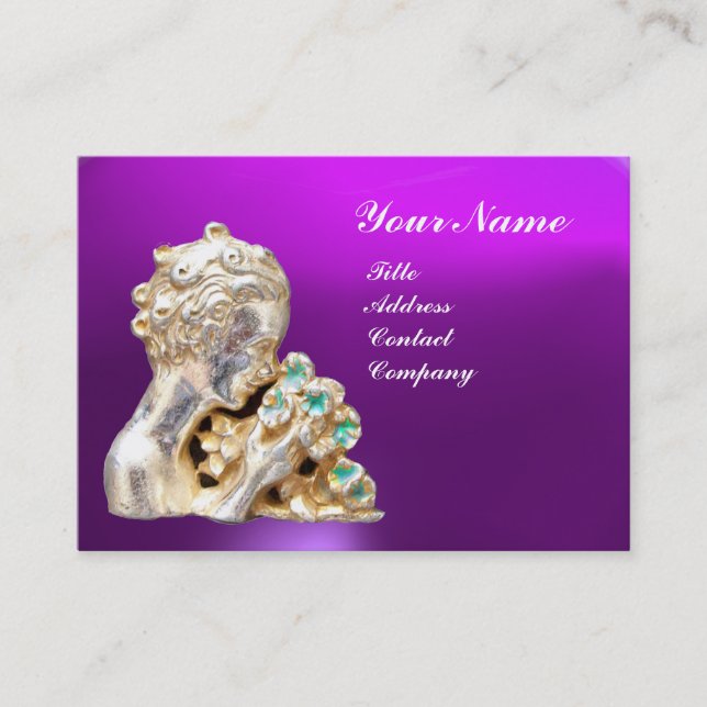 YOUNG GIRL WITH FLOWERS MONOGRAM Gold,Pink Fuchsia Business Card (Front)