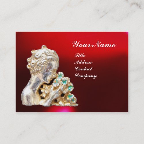 YOUNG GIRL WITH FLOWERS MONOGRAM Gold Red Ruby Business Card