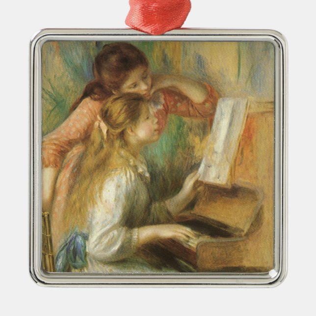 Young Girls at Piano by Pierre Renoir Metal Ornament (Front)