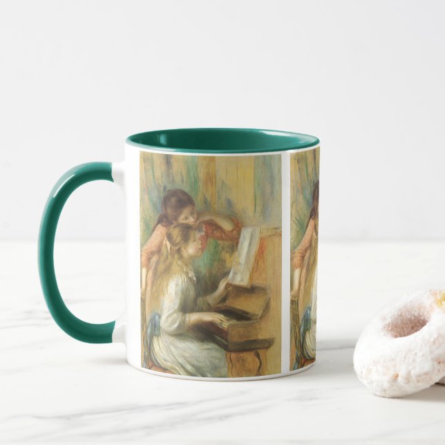 Young Girls at Piano by Pierre Renoir Mug (With Donut)