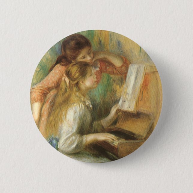 Young Girls at Piano by Pierre Renoir Pinback Button (Front)