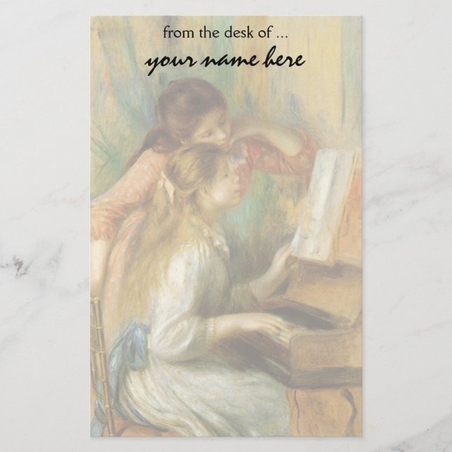 Young Girls at Piano by Pierre Renoir Stationery (Front)