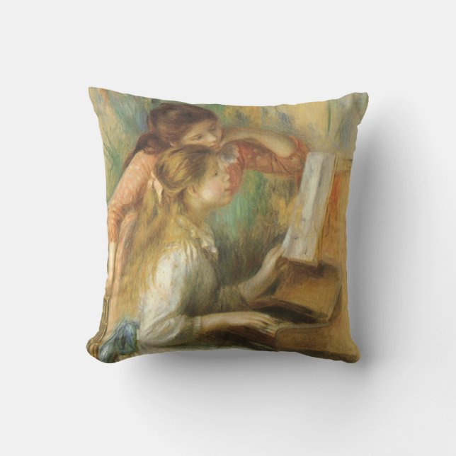 Young Girls at Piano by Pierre Renoir Throw Pillow (Front)
