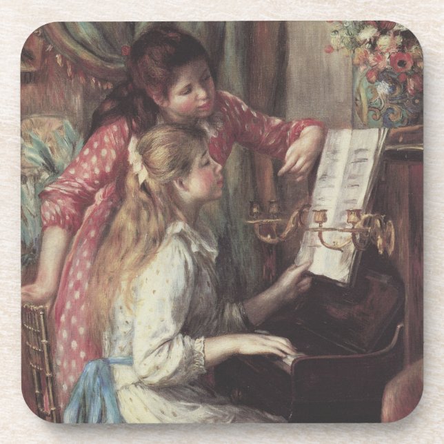 Young Girls at the Piano by Pierre Renoir Beverage Coaster (Front)