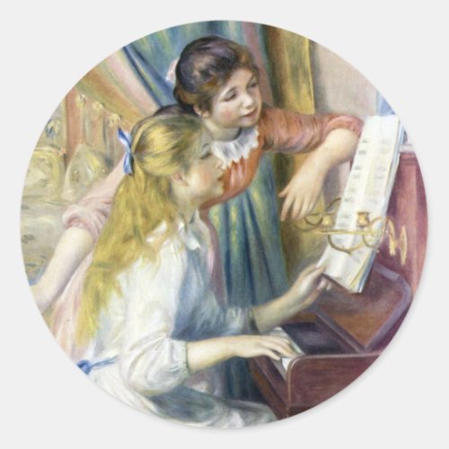 Young Girls at the Piano by Pierre Renoir Classic Round Sticker